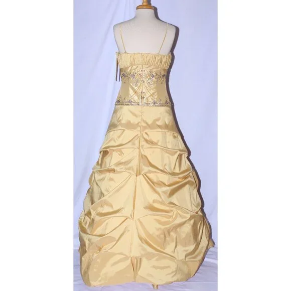 MayQueen #607 Taffeta Prom or Ball Gown With Pickups in Skirt-Size 10-GOLD-NWT - Picture 2 of 8